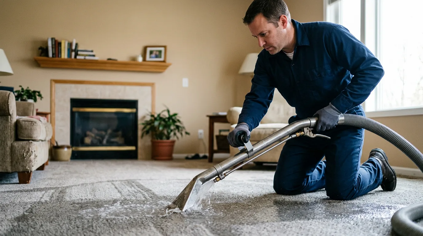 Water damage restoration technician working near Milltown, NJ
